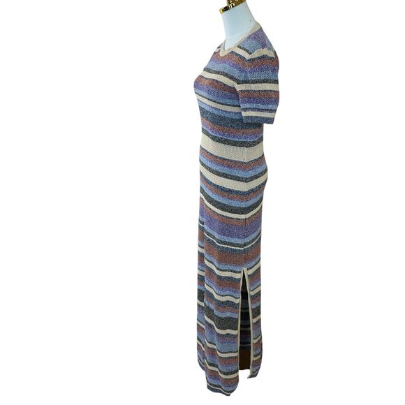 BA&SH Striped Crochet Knit Midi Dress MEDIUM Tshirt Daytime Cotton Designer $375 - Picture 12 of 15